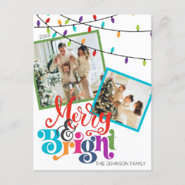 Merry & Bright Christmas Family Foto Urlaubskarte Feiertagspostkarte
