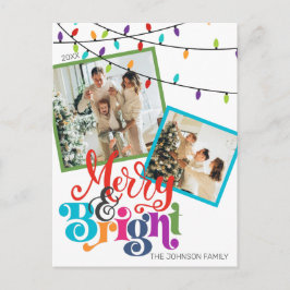 Merry & Bright Christmas Family Foto Urlaubskarte Feiertagspostkarte