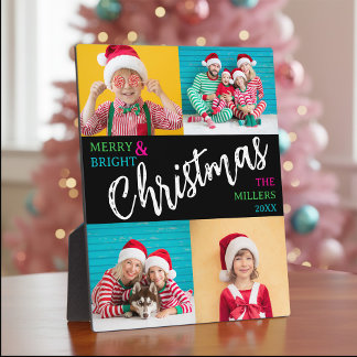 Merry Bright Christmas Family Photo Collage  Fotoplatte