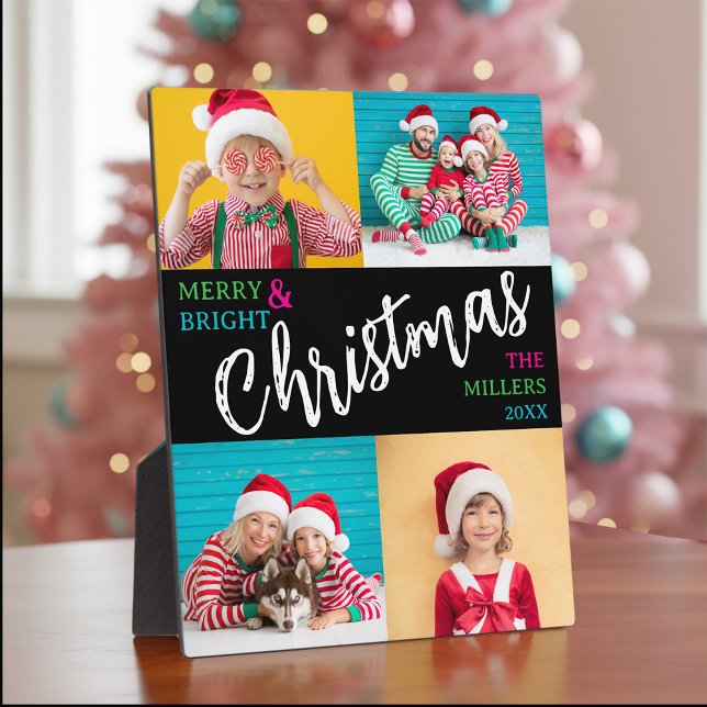 Merry Bright Christmas Family Photo Collage  Fotoplatte (Merry Bright Christmas Family Photo Collage Plaque)