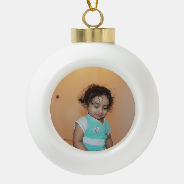 Merry Bright Christmas Foto Baby Kinderfamilie Nie Keramik Kugel-Ornament (Vorderseite)