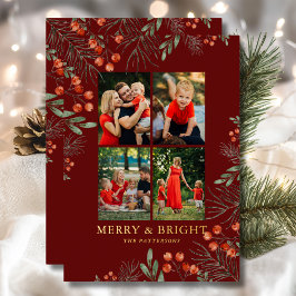 Merry & Bright Christmas Foto Collage Bloral Folien Feiertagskarte