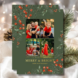 Merry & Bright Christmas Foto Collage Bloral Folien Feiertagskarte