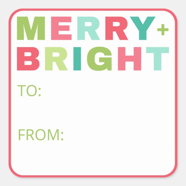 Merry + Bright Christmas Geschenksticker Quadratischer Aufkleber (Vorderseite)