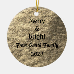 Merry & Bright Christmas Gold Golden Sepia Geschen Keramik Ornament
