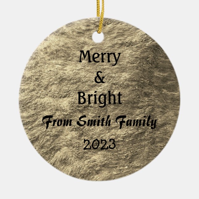 Merry & Bright Christmas Gold Golden Sepia Geschen Keramik Ornament (Vorne)