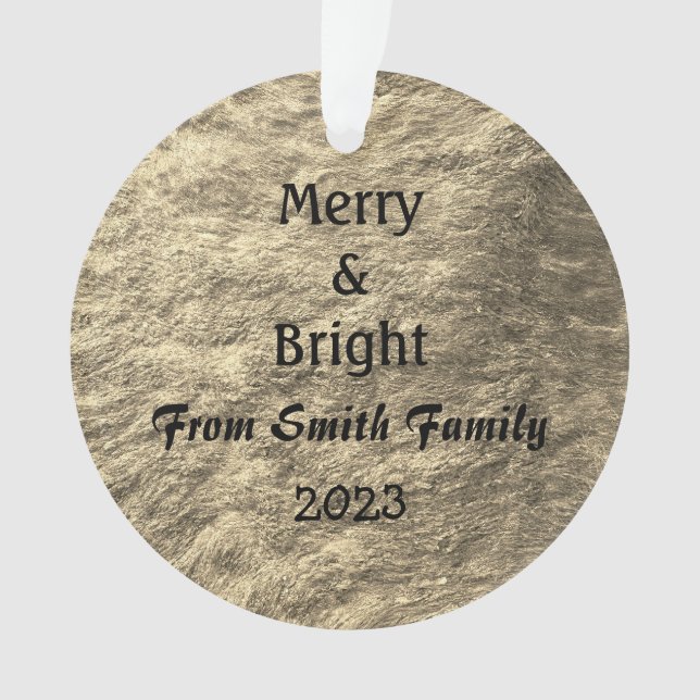 Merry & Bright Christmas Gold Golden Sepia Geschen Ornament (Vorderseite)