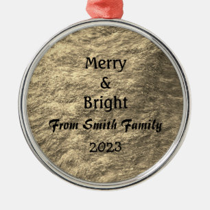 Merry & Bright Christmas Gold Golden Sepia Geschen Ornament Aus Metall