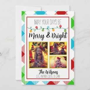 Merry & Bright Christmas Light Foto Weihnachtskart Ankündigung