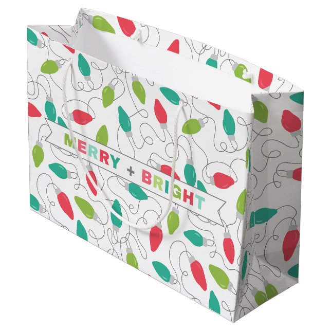 Merry + Bright Christmas Lights Geschenktasche Große Geschenktüte (Rückseite Schrägansicht)