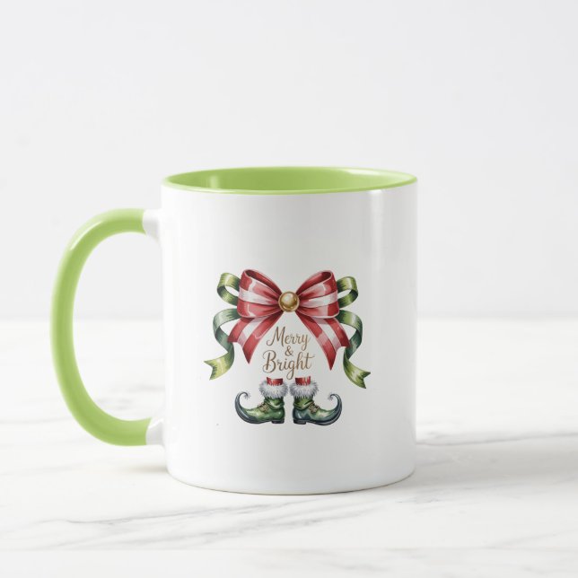 Merry & Bright Christmas Mug • Candy Cane Elf Shoe Tasse (Links)