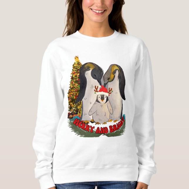 Merry & Bright Christmas Penguin Sweatshirt (Vorderseite)