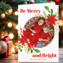 Merry & Bright Christmas Poinsettia Family Foto