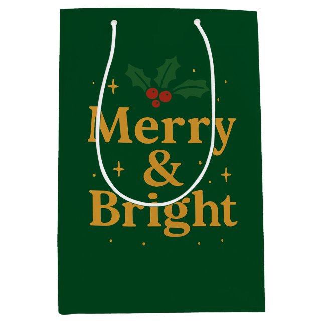 Merry & Bright Christmas Quote Mittlere Geschenktüte (Vorderseite)