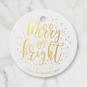 Merry & Bright Christmas Real Gold Foil Geschenk T Geschenkanhänger