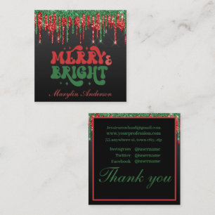 MERRY & BRIGHT CHRISTMAS SCRIPT CUSTOM MONOGRAMM QUADRATISCHE VISITENKARTE