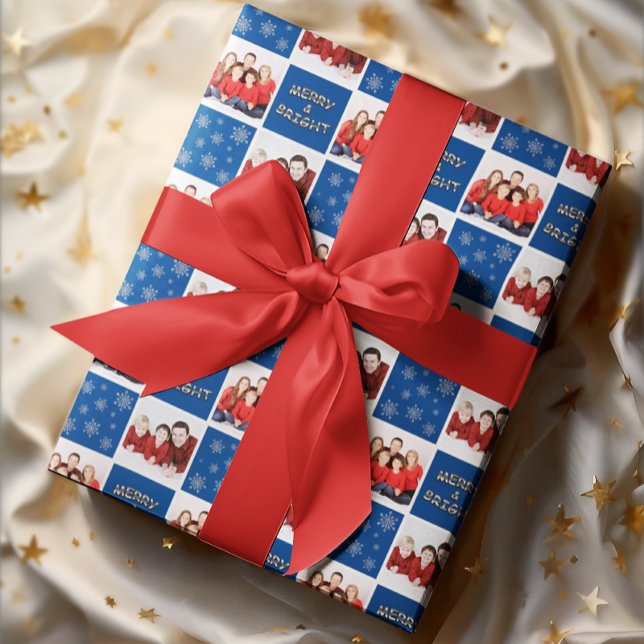 Merry & Bright Christmas Snowflake Foto Blue Geschenkpapier Set (Von Creator hochgeladen)