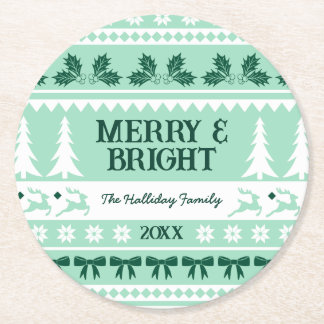 Merry & Bright Christmas Sweater Minze Green Runder Pappuntersetzer