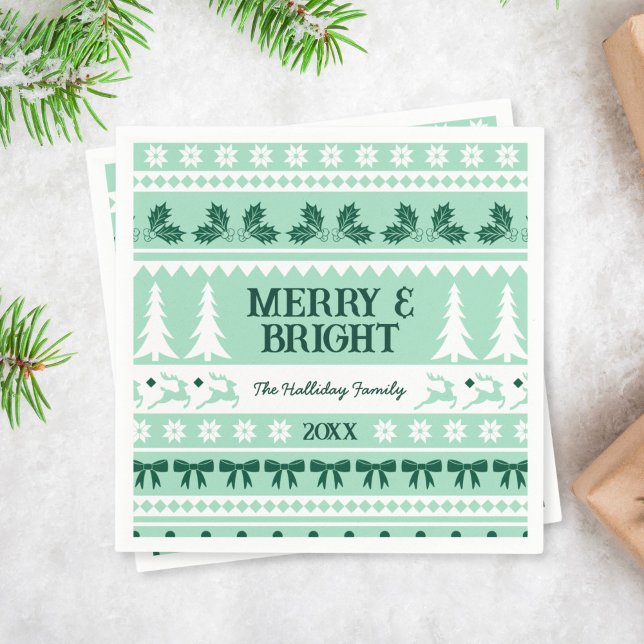 Merry & Bright Christmas Sweater Minze Green Serviette (Merry & Bright Christmas Sweater Mint Green Napkins)