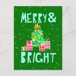 Merry & Bright Christmas Tree Feiertagspostkarte