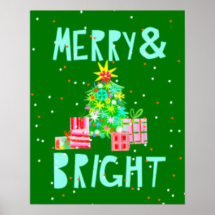 Merry & Bright Christmas Tree Poster