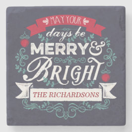 Merry & Bright Christmas Typografie Custom Banner Steinuntersetzer