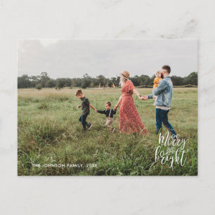 Merry & Bright Christmas Typografy Foto Postcard Postkarte