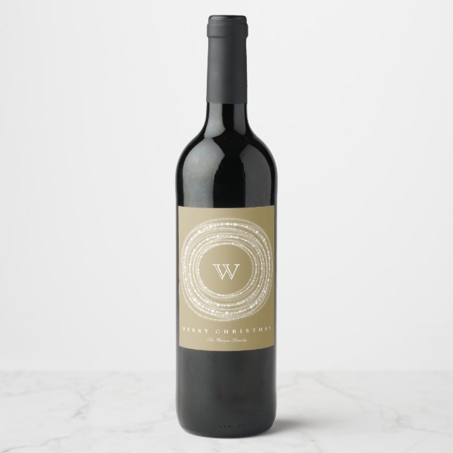 Merry & Bright Circles Monogram Holiday Wine Label Weinetikett (Vorderseite)