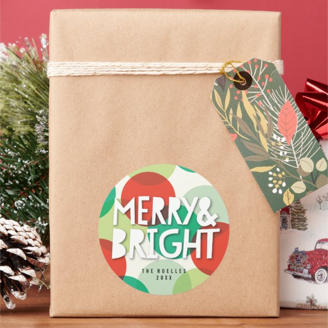 Merry & Bright Colorful Confetti Weihnachtsfeierta Runder Aufkleber (Feiertag)