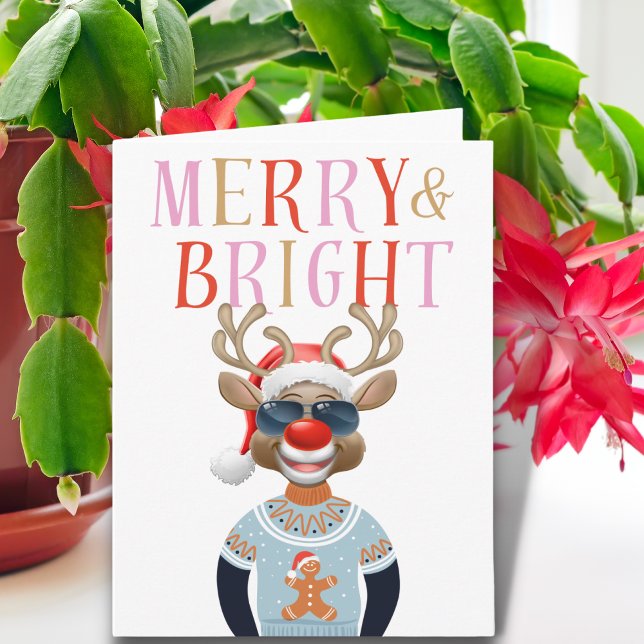 Merry & Bright Cool Rentier Weihnachtskarte Feiertagskarte (Von Creator hochgeladen)