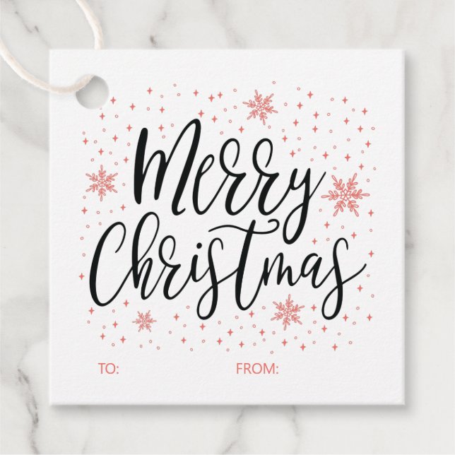 Merry & Bright Coral Red Christmas Geschenk Tag Geschenkanhänger (Vorderseite)