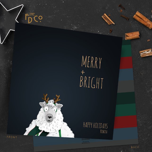 "Merry + Bright" Crazy Niedlich Sheep Feiertagskarte (Von Creator hochgeladen)