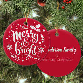 Merry & Bright Custom Familienname Red Christmas Keramik Ornament