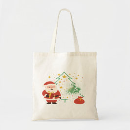 Merry & Bright Cute Santa Christmas Gift Tote Bag Tragetasche