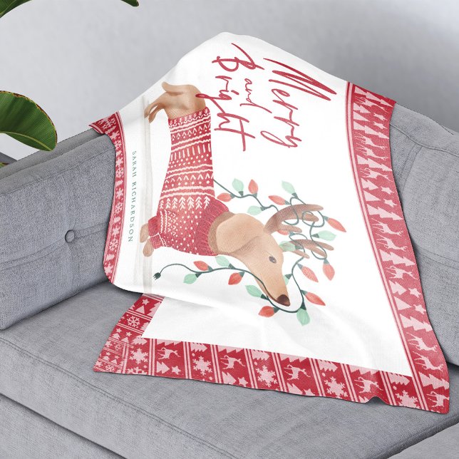 Merry & Bright | Dackel Dog Weihnachtssüßer Fleecedecke (Merry & Bright | Dachshund Dog Christmas Sweater Fleece Blanket)