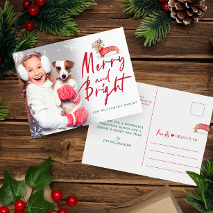 Merry & Bright   Dackel Weihnachts-Foto Postkarte