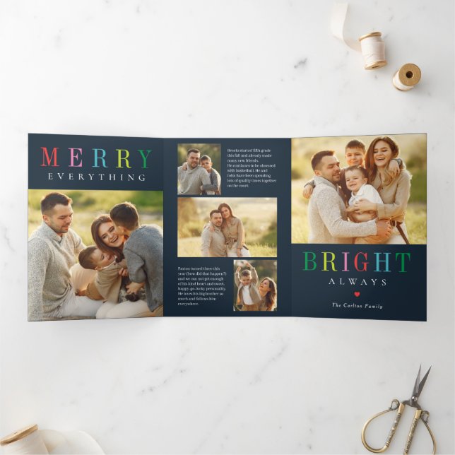 Merry Bright EDITABLE COLOR Trifold Holiday Card Dreifach Gefaltete Einladung (Innenseite)