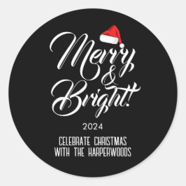 Merry & Bright | Einfache elegante Weihnachtsfamil Runder Aufkleber