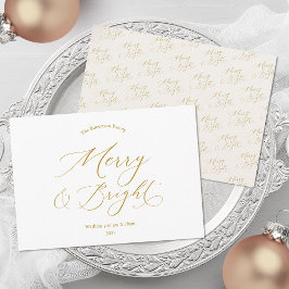 Merry & Bright Elegant Gold Script Christmas Card Feiertagskarte
