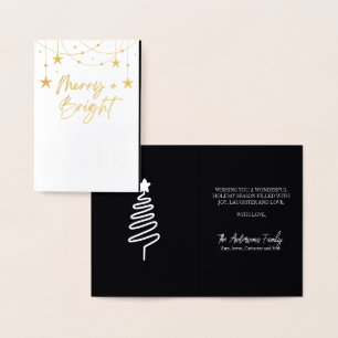 Merry Bright Elegant Script Pine Trees Weihnachten Folienkarte