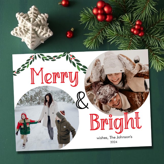 Merry & Bright | Elegant Trendy 2 Foto Weihnachten (Von Creator hochgeladen)