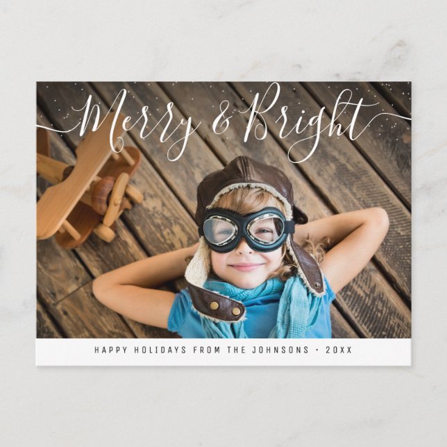 Merry & Bright | Elegante Weihnachten Postkarte (Vorderseite)