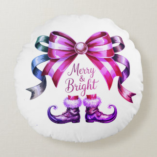 Merry & Bright Enchanted Bow & Elf Shoes Rundes Kissen