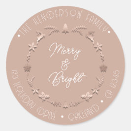 Merry Bright Familienadresse Wreath Death Rose Pin Runder Aufkleber