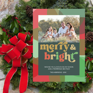 Merry Bright Family Foto farbenfroh modern Feiertagskarte