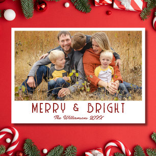 Merry & Bright Family Foto Modernes Deep Burgund Feiertagskarte