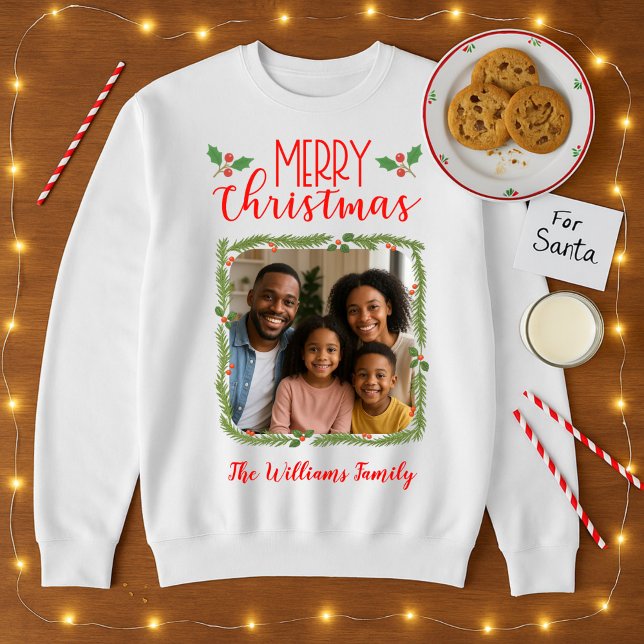 Merry & Bright Family Foto Weihnachten Sweatshirt (Von Creator hochgeladen)