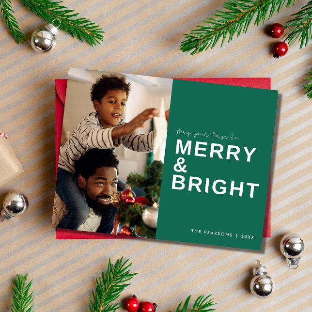 Merry Bright Family Foto Weihnachtsfeiertag Postkarte (Merry Bright Family Photo Christmas Holiday Postcard)
