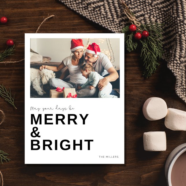 Merry Bright Family Foto Weihnachtsfeiertag Postkarte (Merry Bright Family Photo Christmas Holiday Postcard)