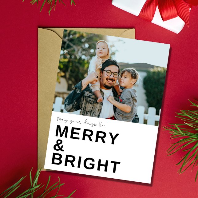 Merry Bright Family Foto Weihnachtsfeiertag Postkarte (Merry Bright Family Photo Christmas Holiday Postcard)